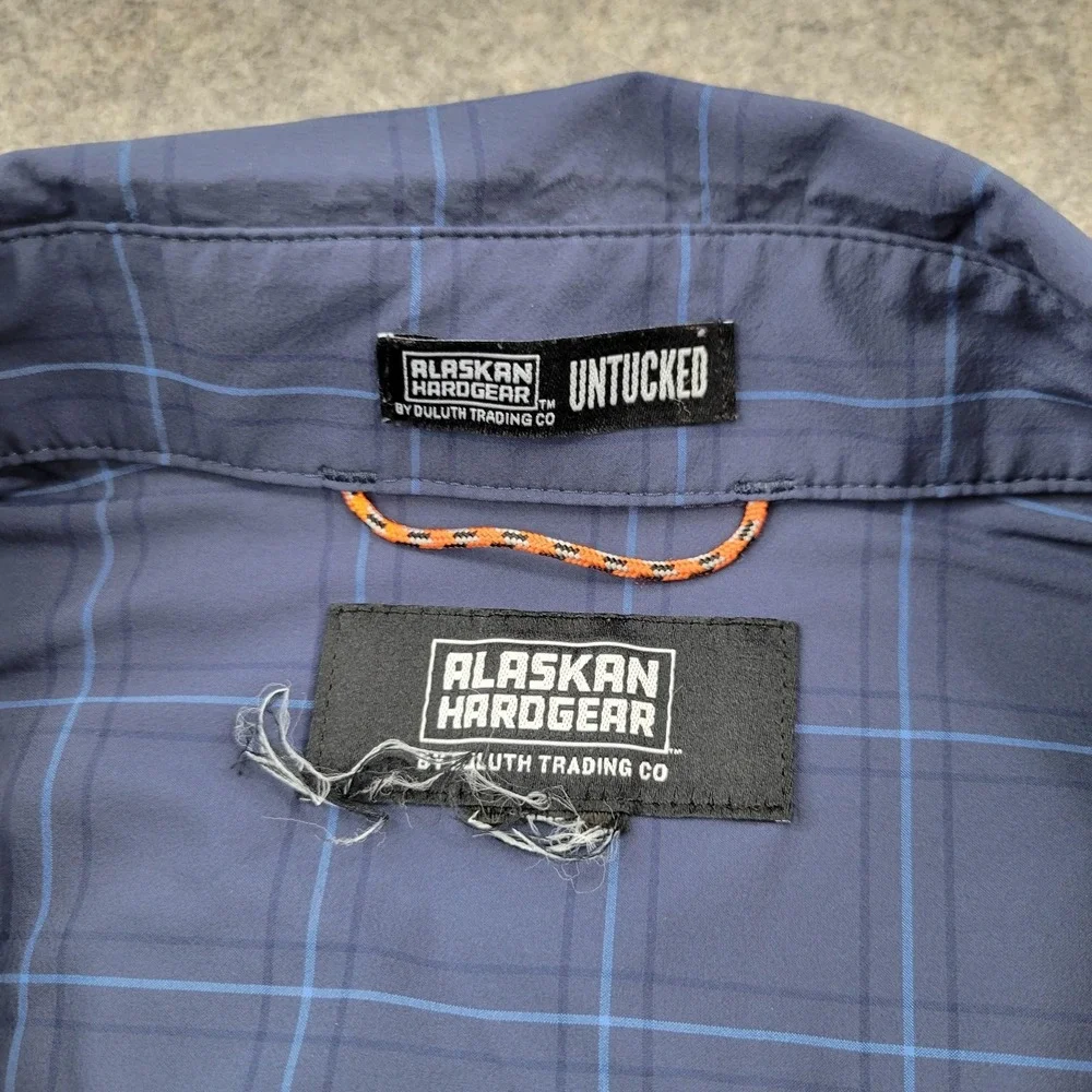 Alaskan Hardgear Shirt‎ Mens 2XL Blue Plaid Stretch Button Front Short Sleeve